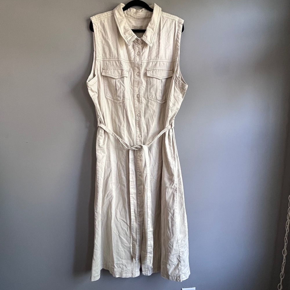 Thread & Supply Women 3X Seashell Beige Tencel Cotton Sleeveless Shirt Dress NEW